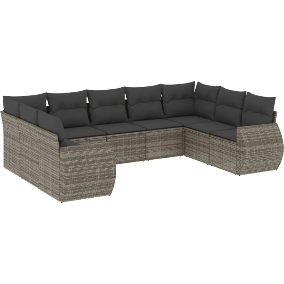 vidaXL 9-delige Loungeset met kussens poly rattan grijs, foto 3