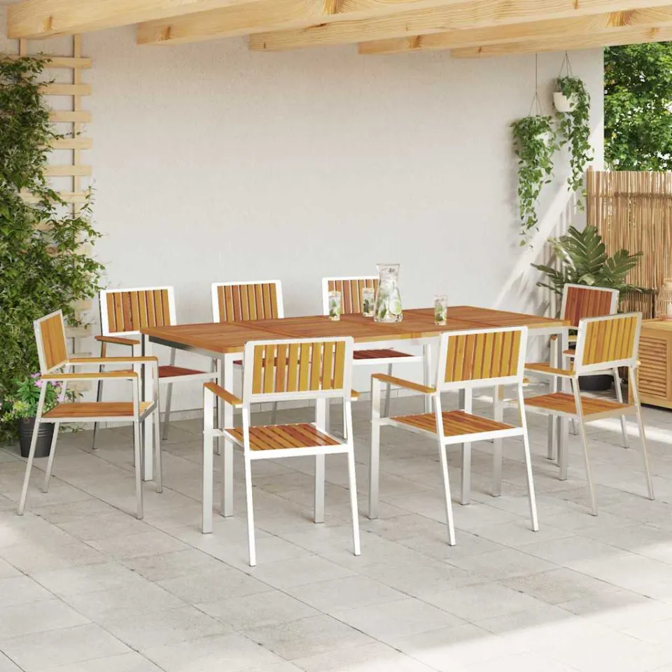 vidaXL Buiten eettafelset 9 st 200 x 90 x 75 cm bruin, foto 3