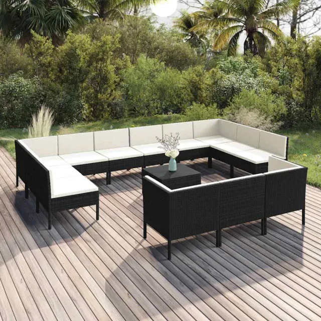 vidaXL 14-delige Loungeset met kussens poly rattan zwart, foto 2