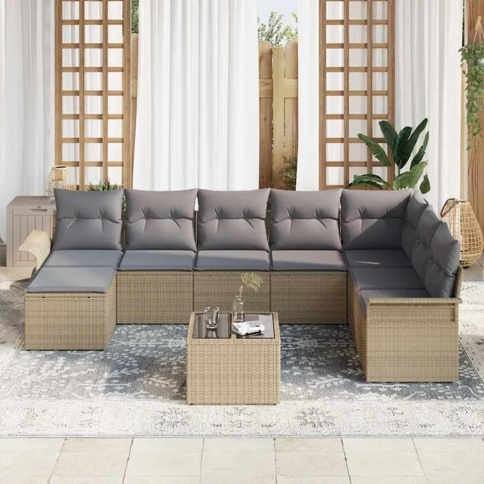 vidaXL Tuin Sofa Set 9 st Beige poly rattan, foto 3