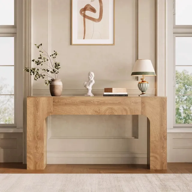 CreateEcom Tafel - gangtafel - smalle tafel - gemaakt van gespleten eikenhout - ruimtebesparend houten meubel voor de woonkamer en kleine appartementen - eenvoudige montage zonder gereedschap - 160 cm