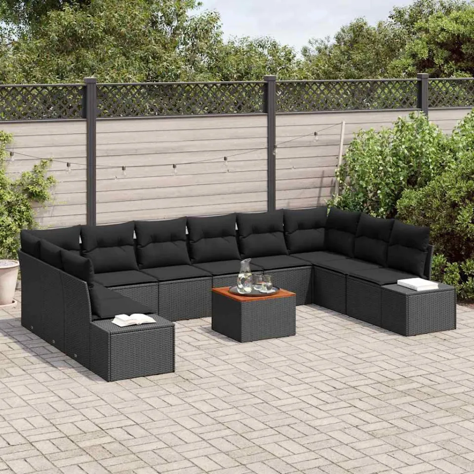 vidaXL Tuinbankenset 11 st Zwart poly rattan