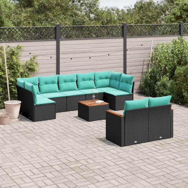 vidaXL 10-delige tuinbankset met kussens van zwart polyrotan, foto 2
