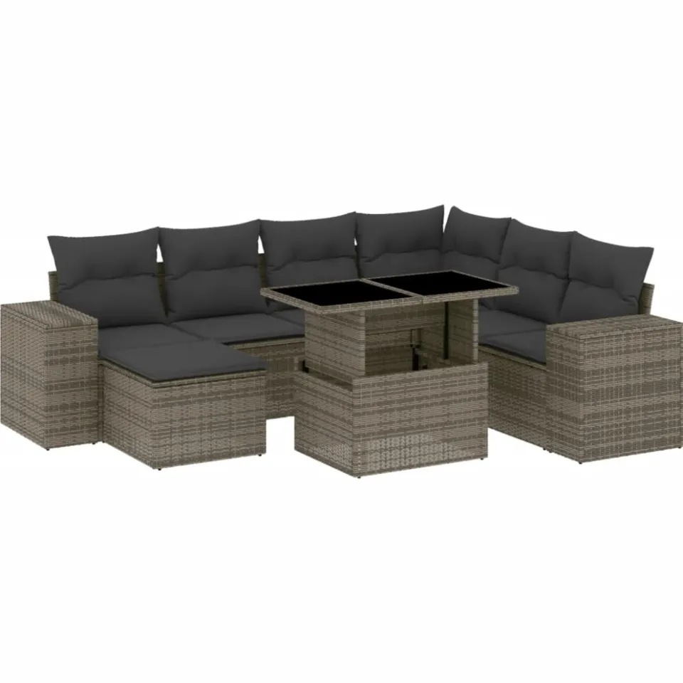 vidaXL 8-delige Loungeset met kussens poly rattan grijs, foto 3