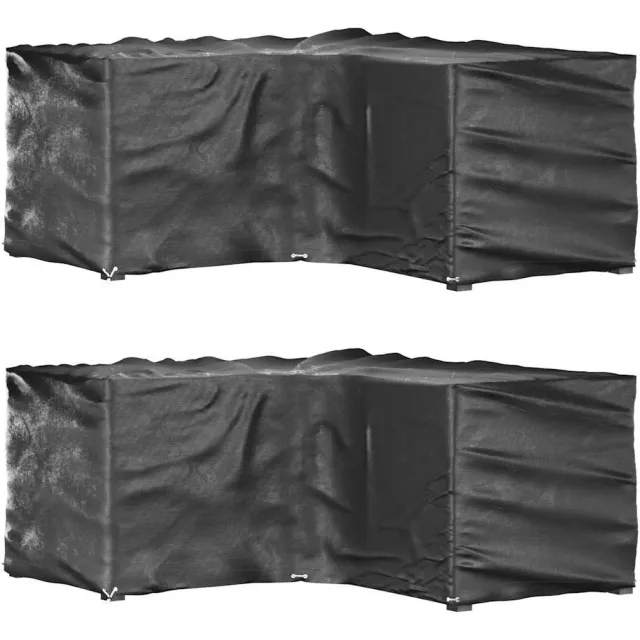 vidaXL Tuinmeubelhoezen L-vormig 2 st 12 oogjes 185x185x90 cm Zwart