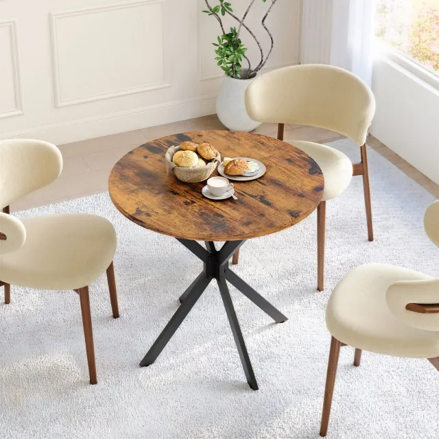 Mulder Living Ronde Eettafel - Keukentafel - Ø80 cm - Houtlook Tafelblad - X-vormige tafelpoten - Met metalen poten - Ruimtebesparende - Industrieel Design - Bruin / Zwart