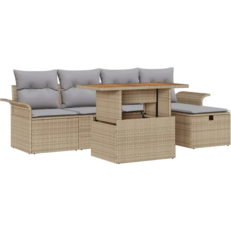 vidaXL Tuin Sofa Set 6 st Beige poly rattan, foto 3