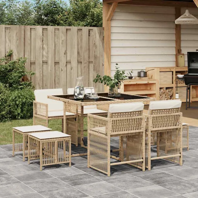 vidaXL 9-delige Tuinset met kussens poly rattan beige, foto 2
