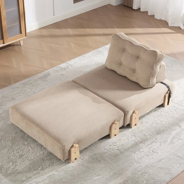 HAUSS SPOLE Fauteuil Van Corduroy - Uitklapbare Relaxfauteuil In Moderne Scandinavische Stijl - Compact Voor Woonkamer, Slaapkamer En Studentenwoning - Hout - Khaki