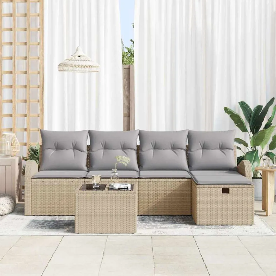 vidaXL Tuin Sofa Set 6 st Beige poly rattan, foto 3