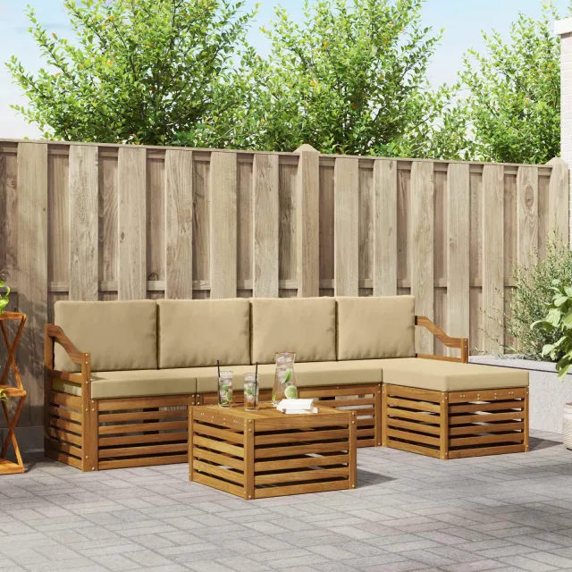 vidaXL Buiten bankenset 6 st 5-zits Natuurlijk en Beige