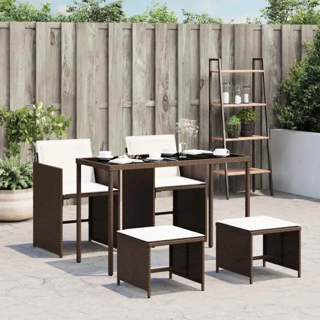 vidaXL 5-delige Tuinset met kussens poly rattan zwart, foto 2