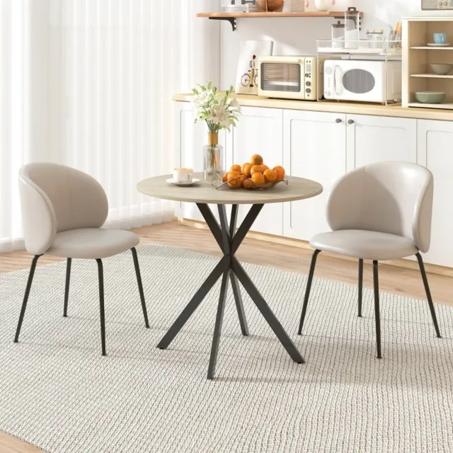 MEUNIQ ronde eettafel Ø80 x 75 cm voor 2 personen, industriële keukentafel met zwarte stalen X-poten en verstelbare voetjes, eiken