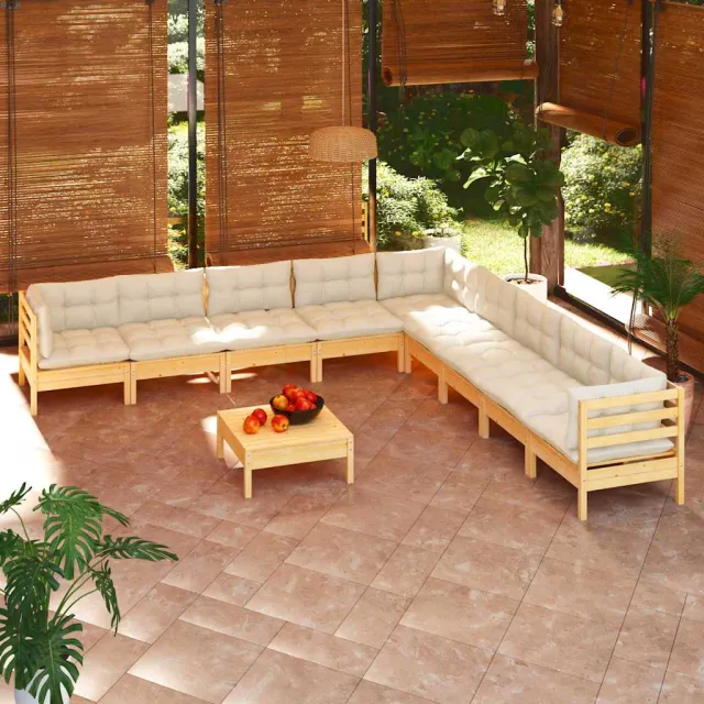 vidaXL 10-delige Loungeset met crèmekleurige kussens grenenhout, foto 2