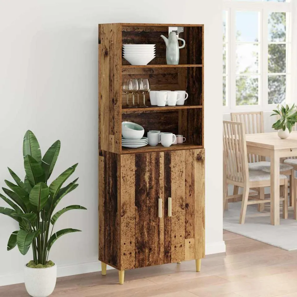 vidaXL Hoge kast Oud Hout 69,5 x 32,5 x 180 cm Bewerkt hout bruin, foto 4