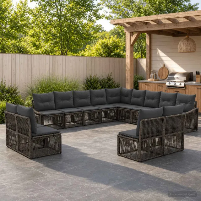 vidaXL Tuinbankenset 13 st 13-zits Grijs poly rattan, foto 2