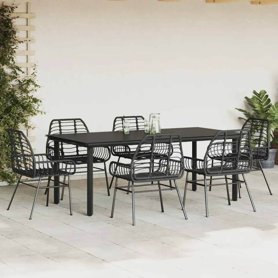 vidaXL 7-delige Tuinset poly rattan glas zwart, foto 2