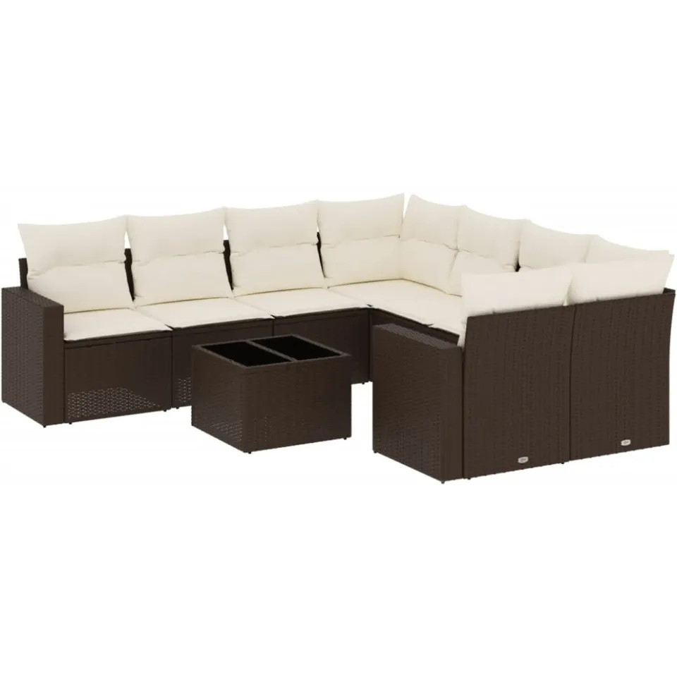 vidaXL 9-delige Loungeset met kussens poly rattan bruin