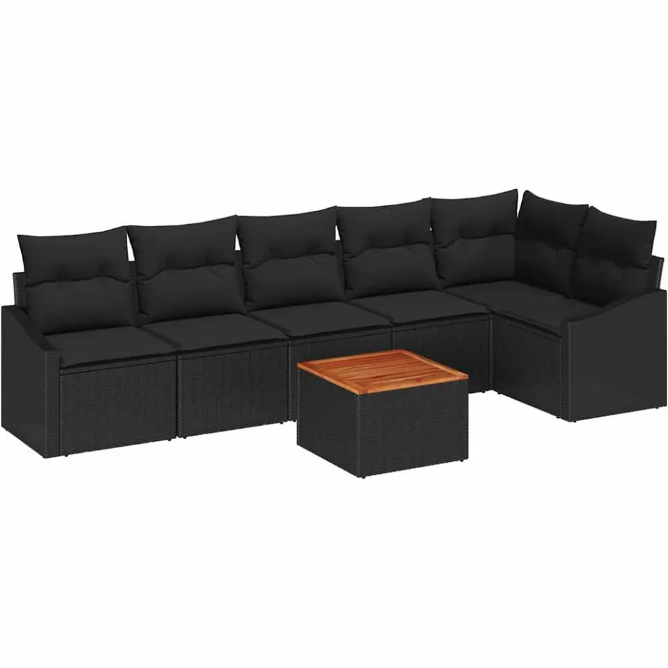 vidaXL Tuinbankenset 7 st Zwart poly rattan