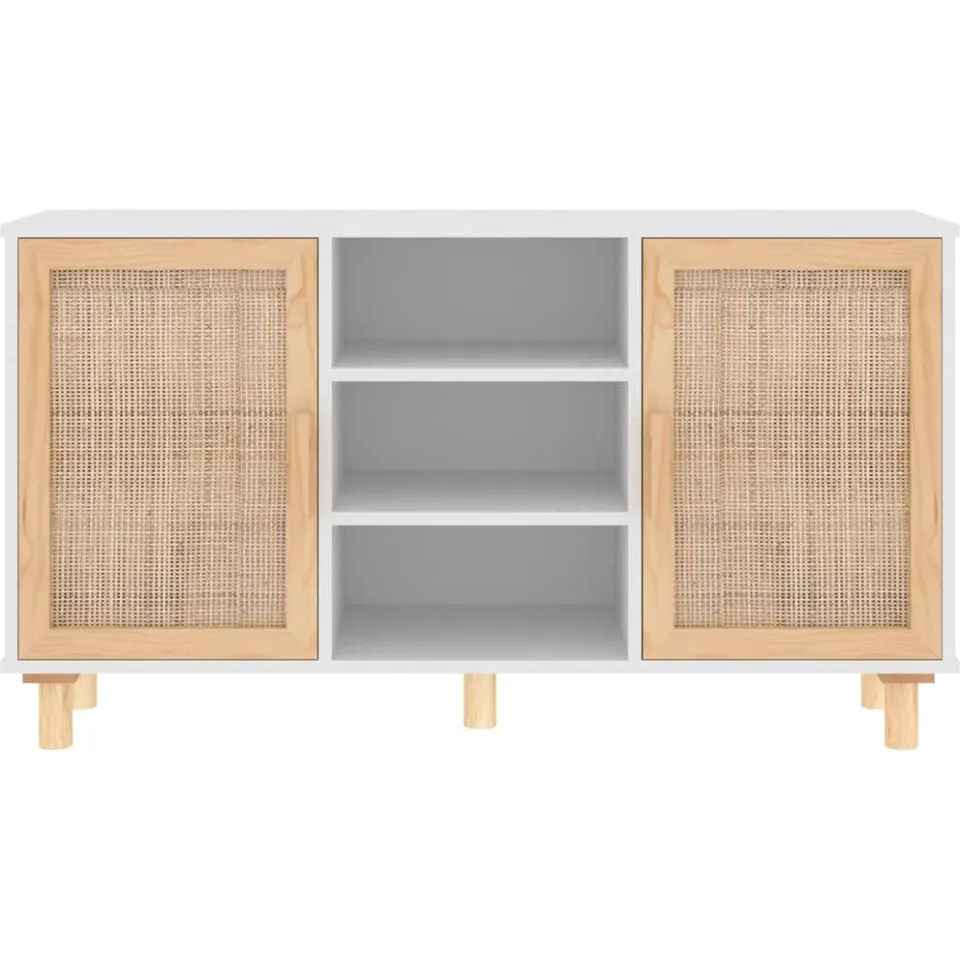 vidaXL Dressoir 105x30x60 cm massief grenenhout en rattan wit, foto 4