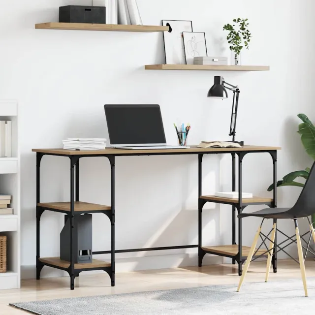 vidaXL Bureau met plank Oud Hout 140 x 50 x 75 cm Bewerkt hout bruin, foto 2
