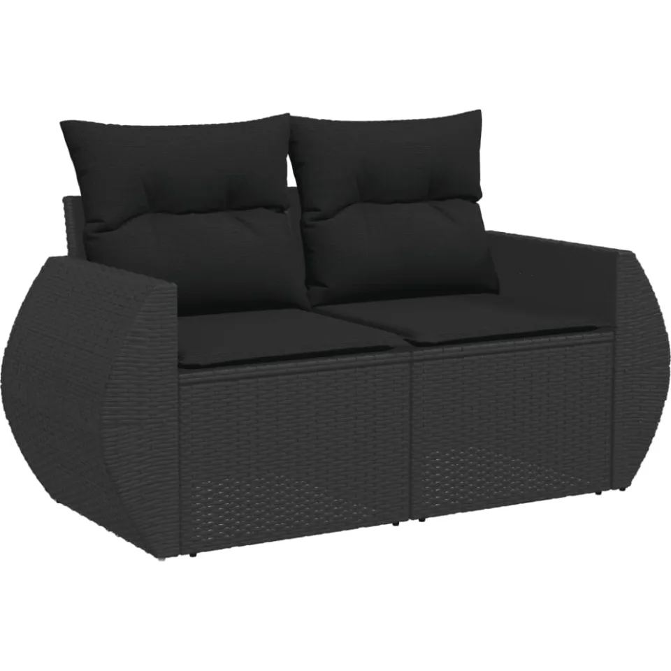 vidaXL 6-delige Loungeset met kussens poly rattan zwart