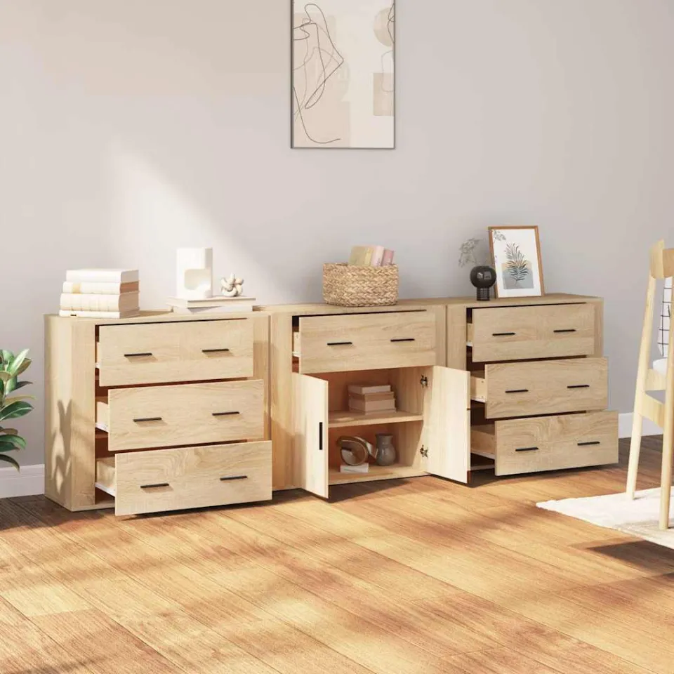 vidaXL Dressoirs 3 st bewerkt hout sonoma eiken, foto 3