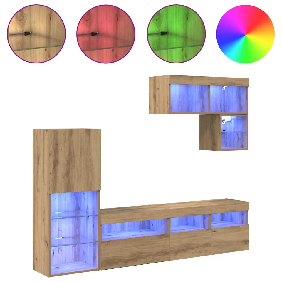 vidaXL TV Wandmeubels 6 st Artisan Eiken Bewerkt hout, foto 4