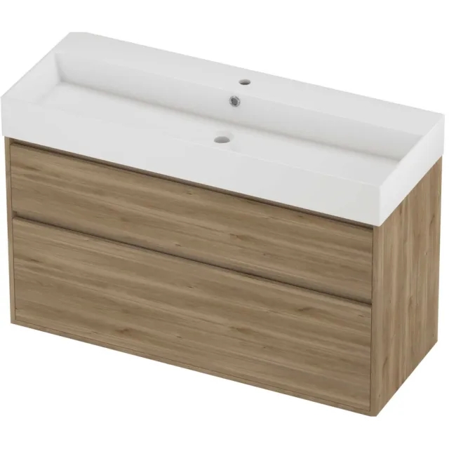 Proline Zara Badmeubelset Porselein Loft 1 Kraangat Greeploos 120x46x78 cm Glans Wit Cider Oak Eiken