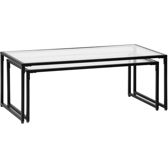 CHICFURN Salontafel 119 cm - Stapelbaar - 2-delige set - Woonkamer - Glas en staal - Transparant en zwart