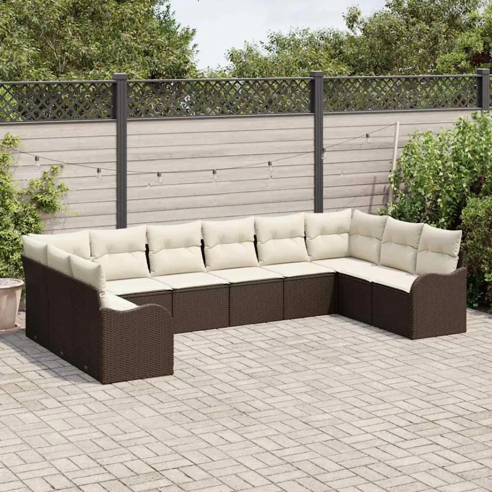 vidaXL Tuin Sofa Set 10 st Bruin en wit poly rattan, foto 3