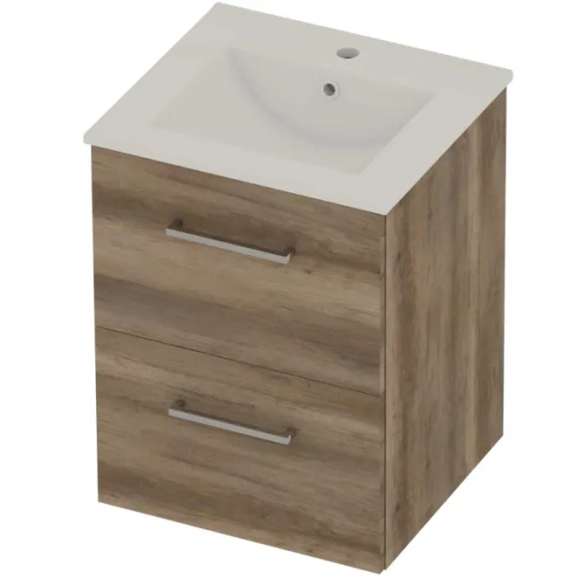 Basic-Line Coach 46 Badmeubelset Porselein 1 Kraangat Voor Grepen 50x46x62 cm Scotch Oak Glans Wit