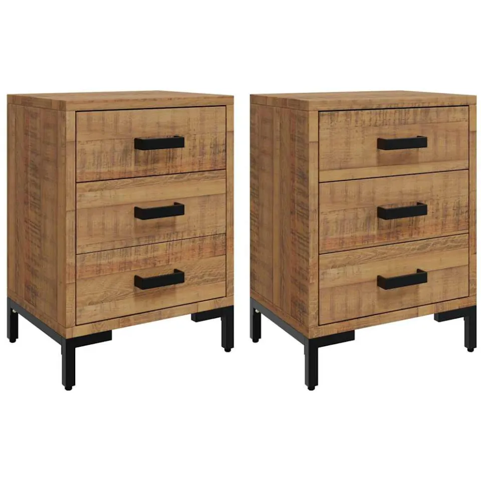 vidaXL Nachtkastjes 2 st 40x30x55 cm massief grenenhout bruin, foto 3