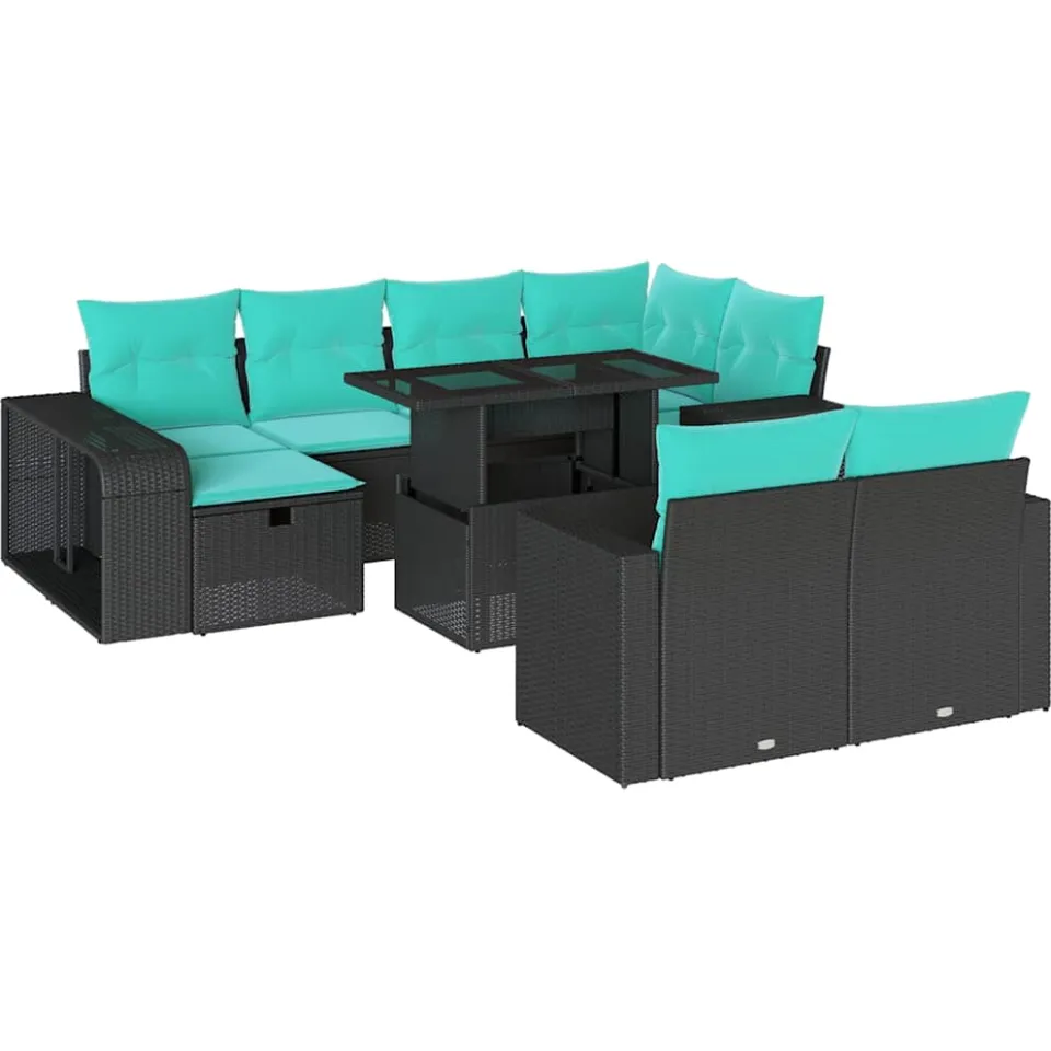 vidaXL 11-delige tuinbankset met kussens, zwart polyrotan, foto 3