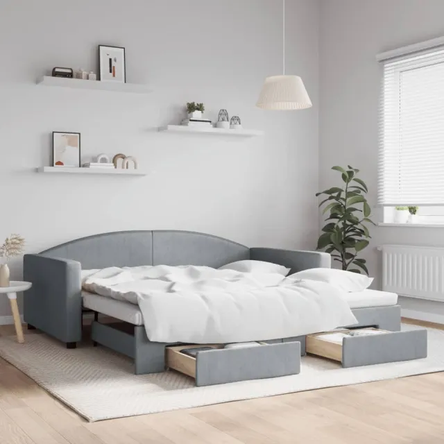 vidaXL Slaapbank onderschuifbed lades 100x190 cm stof lichtgrijs (VS)