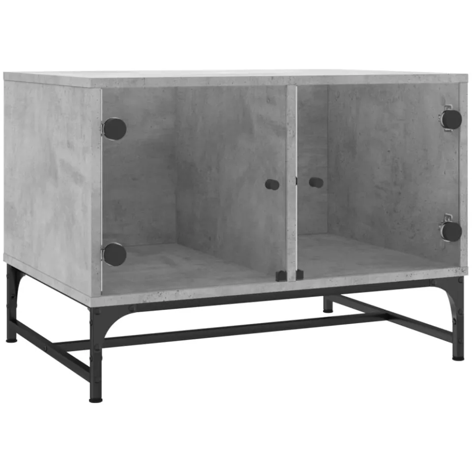 vidaXL Salontafel met glazen deuren 68,5x50x50 cm betongrijs grijs, foto 4