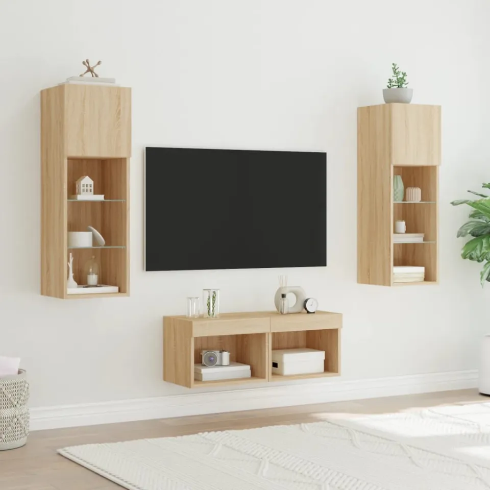 vidaXL 4-delige Tv-wandmeubelset met LED-verlichting sonoma eikenkleur, foto 3