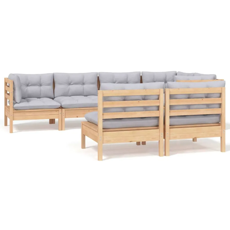 vidaXL 7-delige Loungeset met grijze kussens grenenhout grijs, foto 3