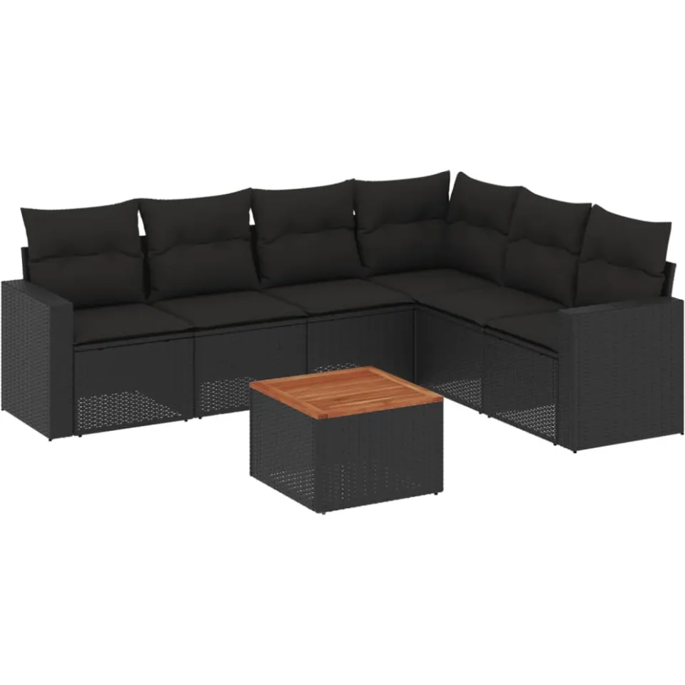 vidaXL 7-delige Loungeset met kussens poly rattan zwart, foto 3