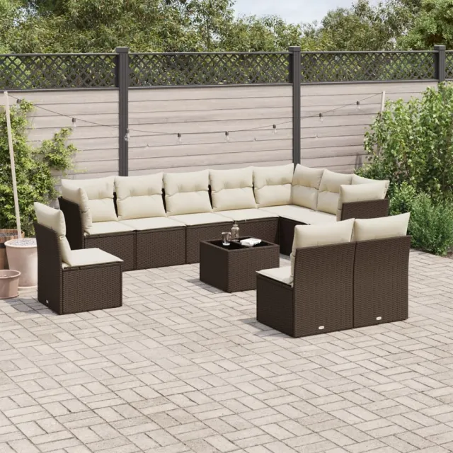 vidaXL 11-delige Loungeset met kussens poly rattan bruin, foto 2