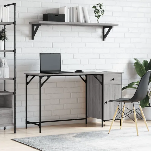 vidaXL Bureau 131x48x75 cm bewerkt hout grijs sonoma eikenkleurig, foto 2