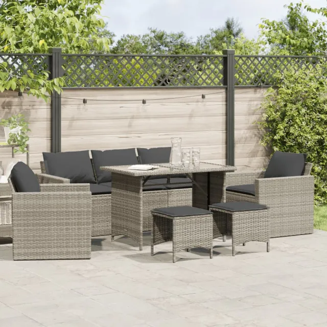 vidaXL 6-delige Loungeset met kussens poly rattan lichtgrijs grijs, foto 2