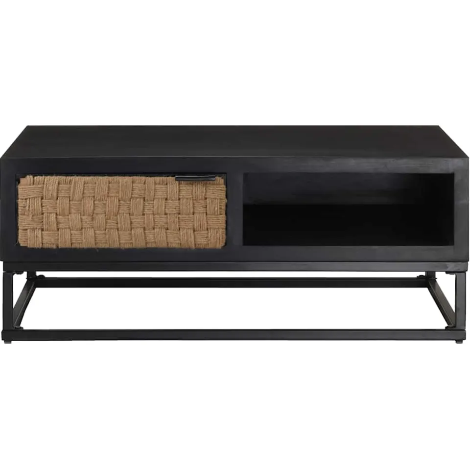 vidaXL Salontafel 90x60x35 cm massief mangohout zwart, foto 2