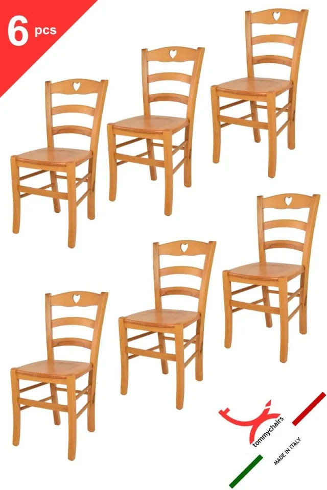t m c s Tommychairs Cuore - Eetkamerstoelen - Set van 6 - Bruin - Hout Honing