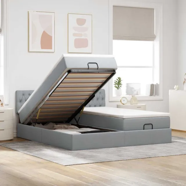 vidaXL Ottoman bed met matrassen 200x200cm stof lichtgrijs grijs