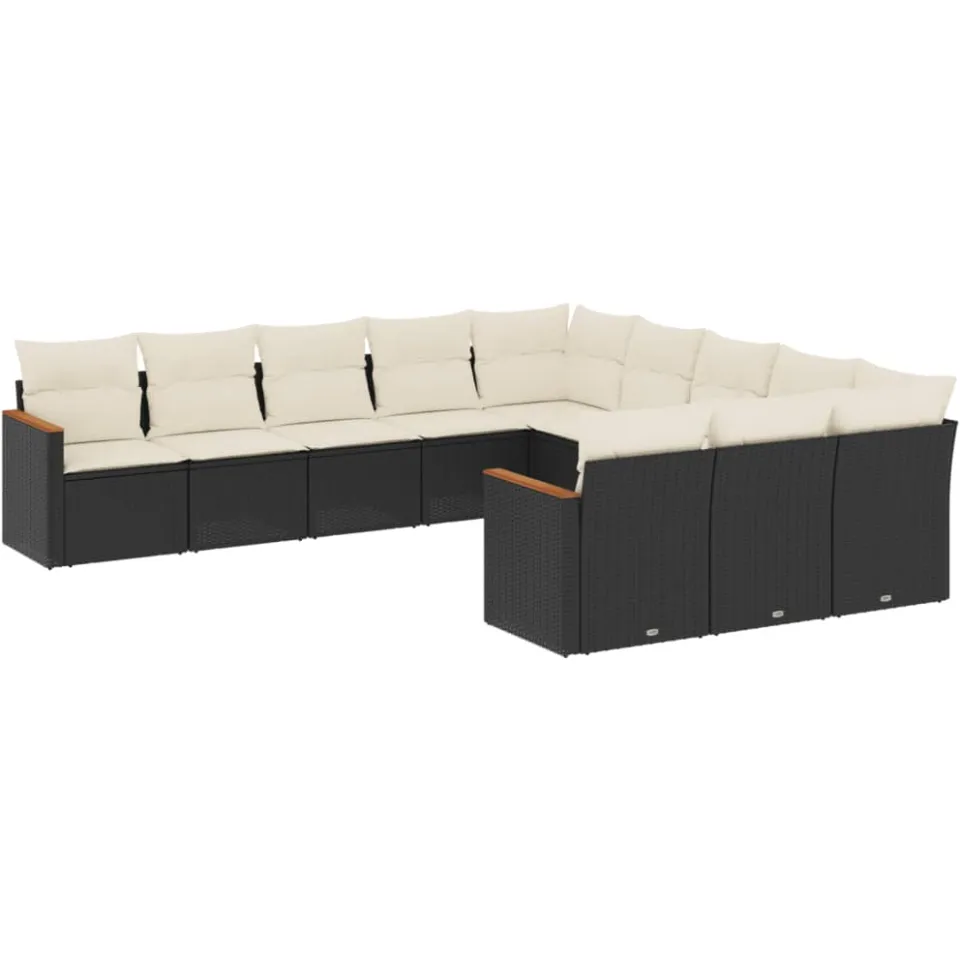 vidaXL Patio Sofa Set 11-zits Black and Cream Zwart