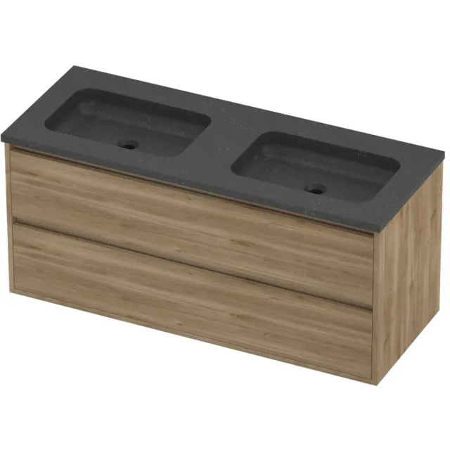 Proline Rollo Badmeubelset Hardsteen Elegant Dubbel 120x46x54 cm Blue Stone Cider Oak Eiken