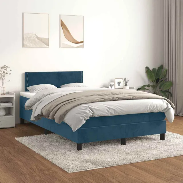 vidaXL Boxspring met matras fluweel donkerblauw 120x190 cm blauw
