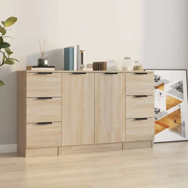 vidaXL Dressoirs 3 st bewerkt hout sonoma eiken
