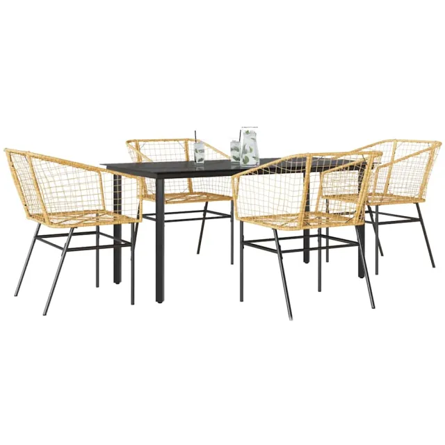 vidaXL 5-delige Tuinset poly rattan glas bruin